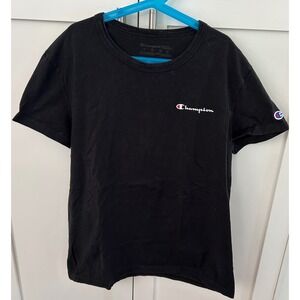 Champion T-Shirt Crew Neck Logo Graphic Short‎ Sleeve Black Tee S